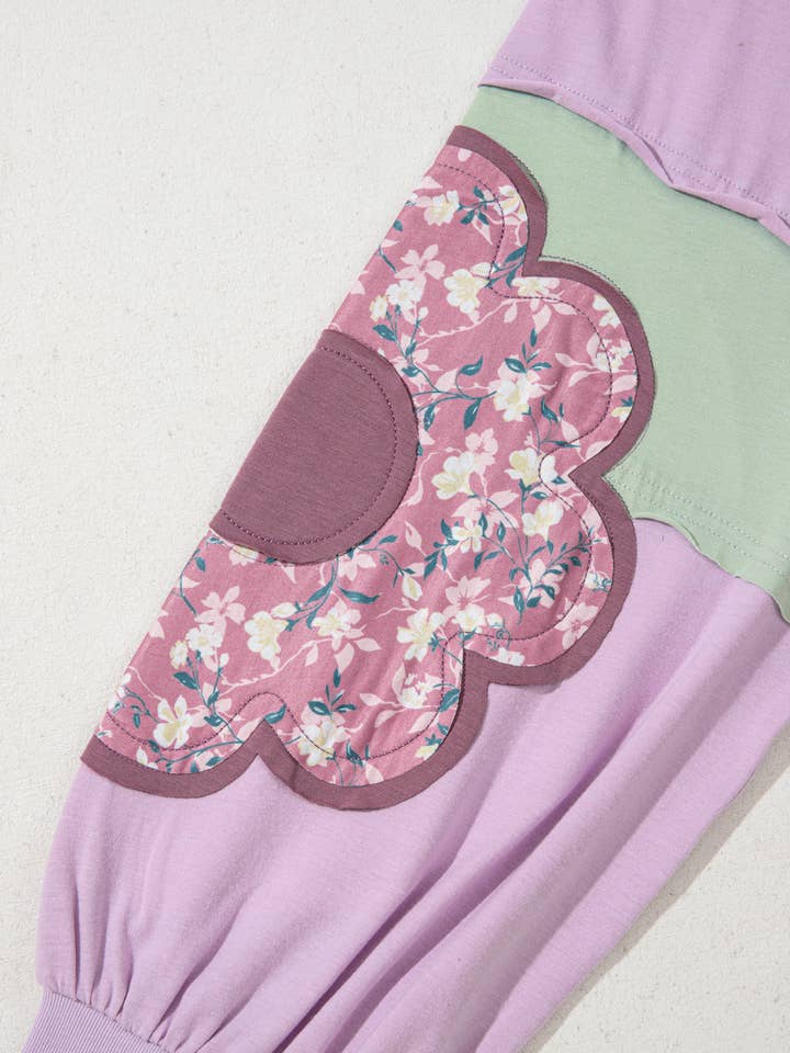 Purple Flower Patch Colorblock Plus Size Pullover Top for wholesale on Faire5