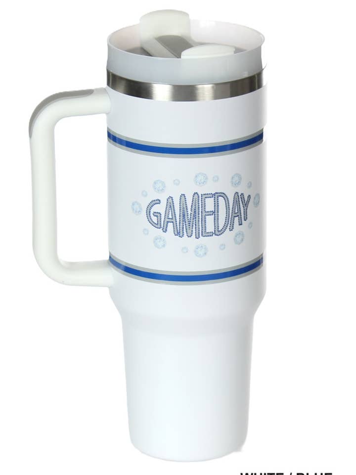 ,.._ COPO TÉRMICO EM AÇO INOXIDÁVEL 40OZ GAME DAY COM 2 PALHINHAS por atacado de 42POPS