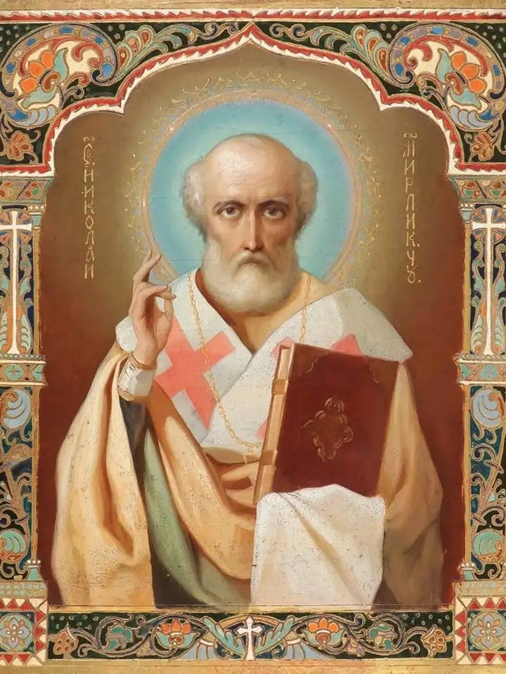 Sankt Nikolaus undergöraren. Träikon i ortodox stil. för wholesale av Iconsofsaints