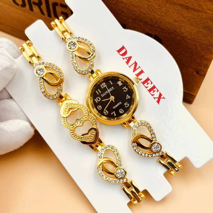 Set di orologi e bracciali da donna Golden Radiance per la vendita all'ingrosso da parte di WoodWristCo