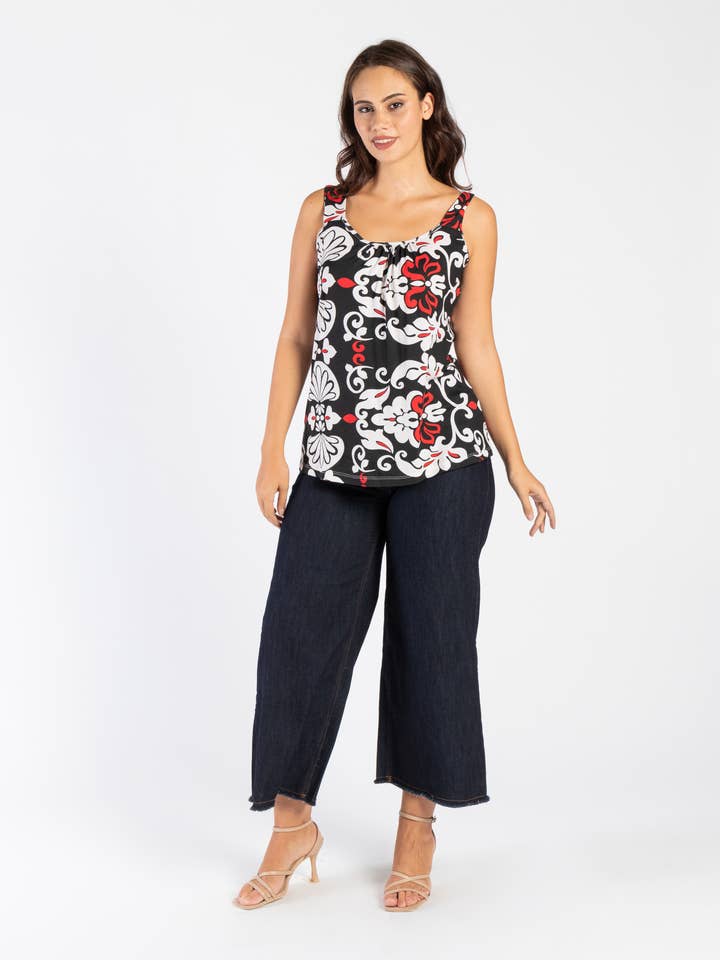 Patterned Viscose Top With Straps And Shirring for wholesale by Clara G.