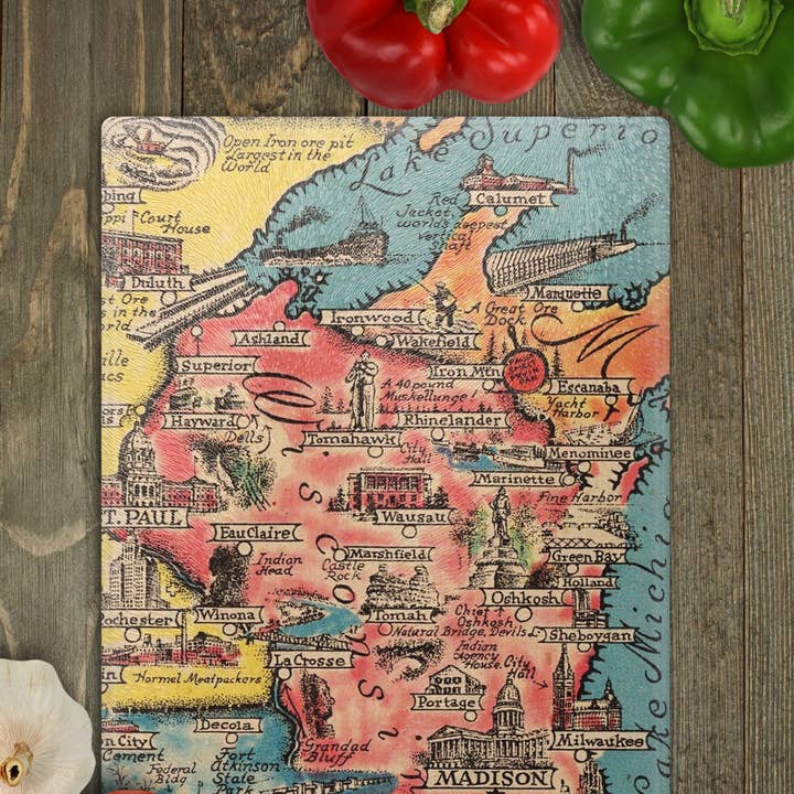 Wisconsin Map Cutting Board Charcuterie Cheese Board for wholesale by Daisy Mae Designs