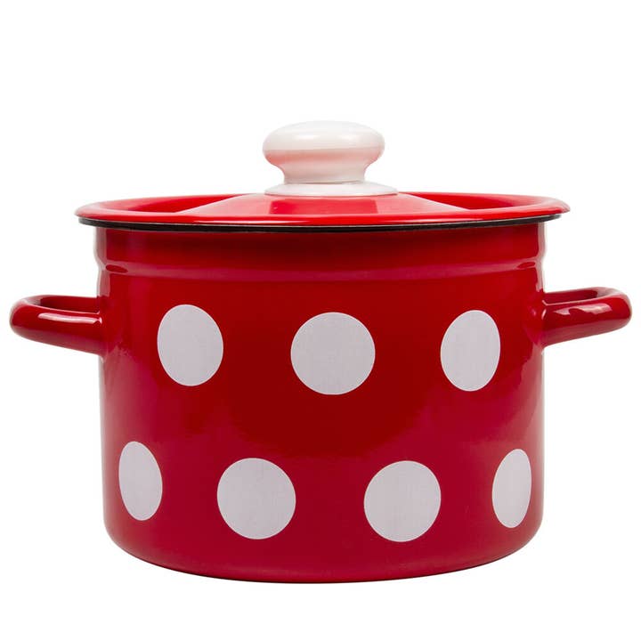 STP - Wholesale Cooking Pot - Vintage Style Red White Polka-dot Enamelware Pot