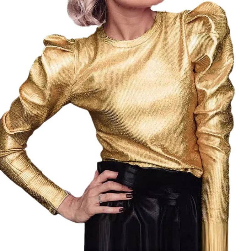 safistyle - Vente Chemisier – femme - Top à manches bouffantes métallisé0