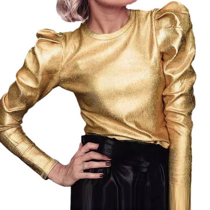 safistyle – wholesale Blouse – Women’s – Metallic Puff Sleeve Top