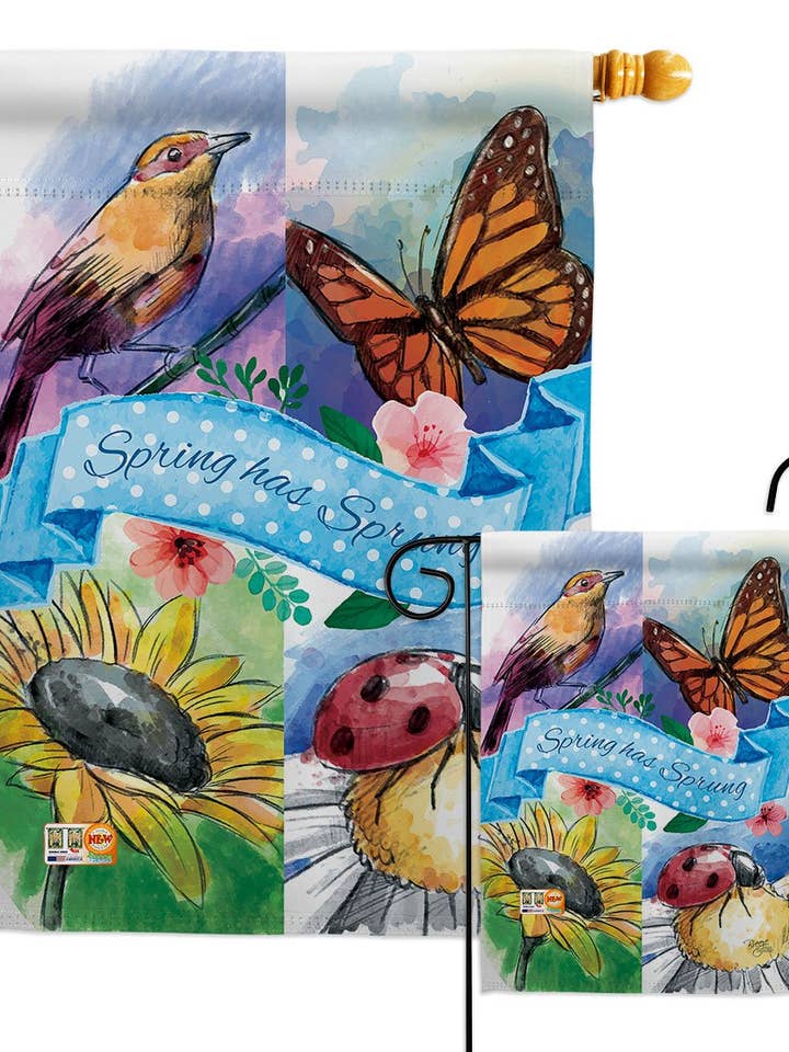 Spring Has Sprung Garden Floral Friends Decor Flag for wholesale by Two Group Flag Co