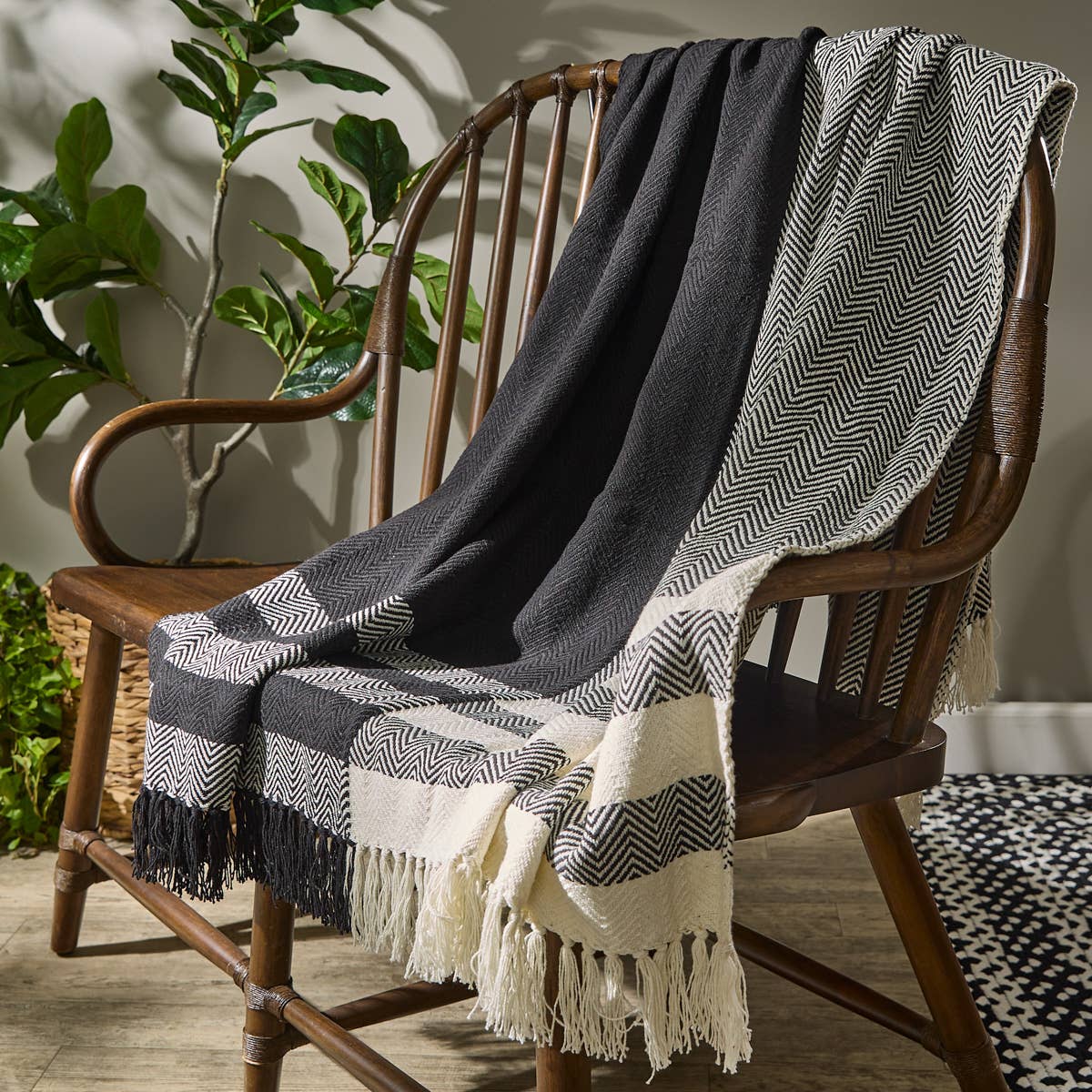 Park Designs - Wholesale Throw Blanket - Onyx And Ivory Throw 50" X 60"1