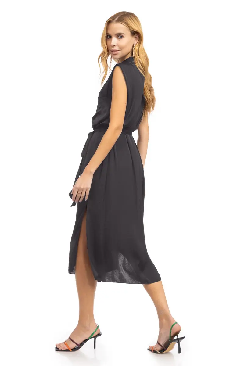 Naked Zebra – Vestido - Mulher por atacado – Vestido Midi com Mangas Curtas e Ombros Plissados5