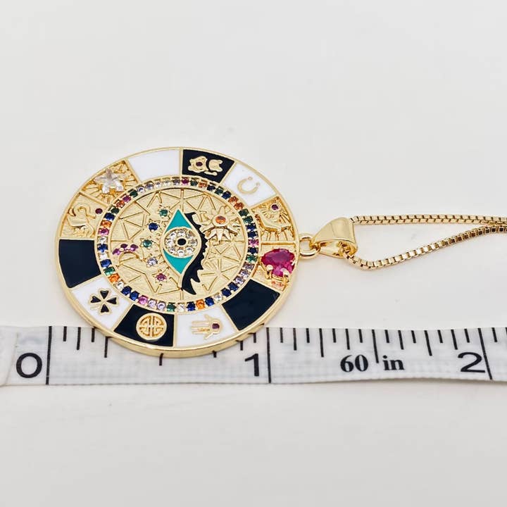 Mio Queena - Venta al por mayor Collares con colgantes/abalorios - Collar con colgante de brújula ojo del diablo esmaltado con circonitas cúbicas8