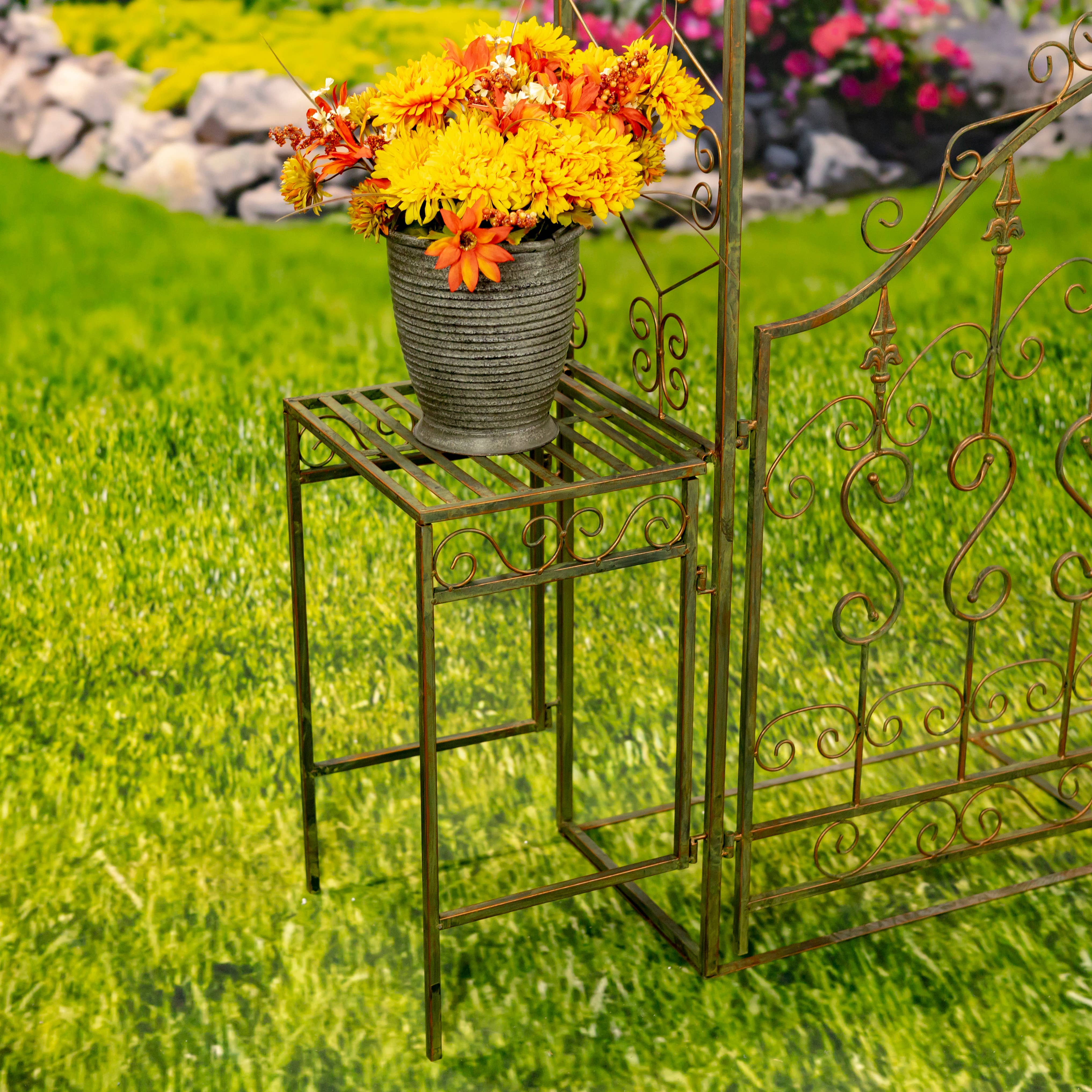 Zaer Ltd. International - Vente Bibelots/décorations d'extérieur - Arche de jardin de 96 po de haut avec 2 supports latéraux pour plantes bicolores11