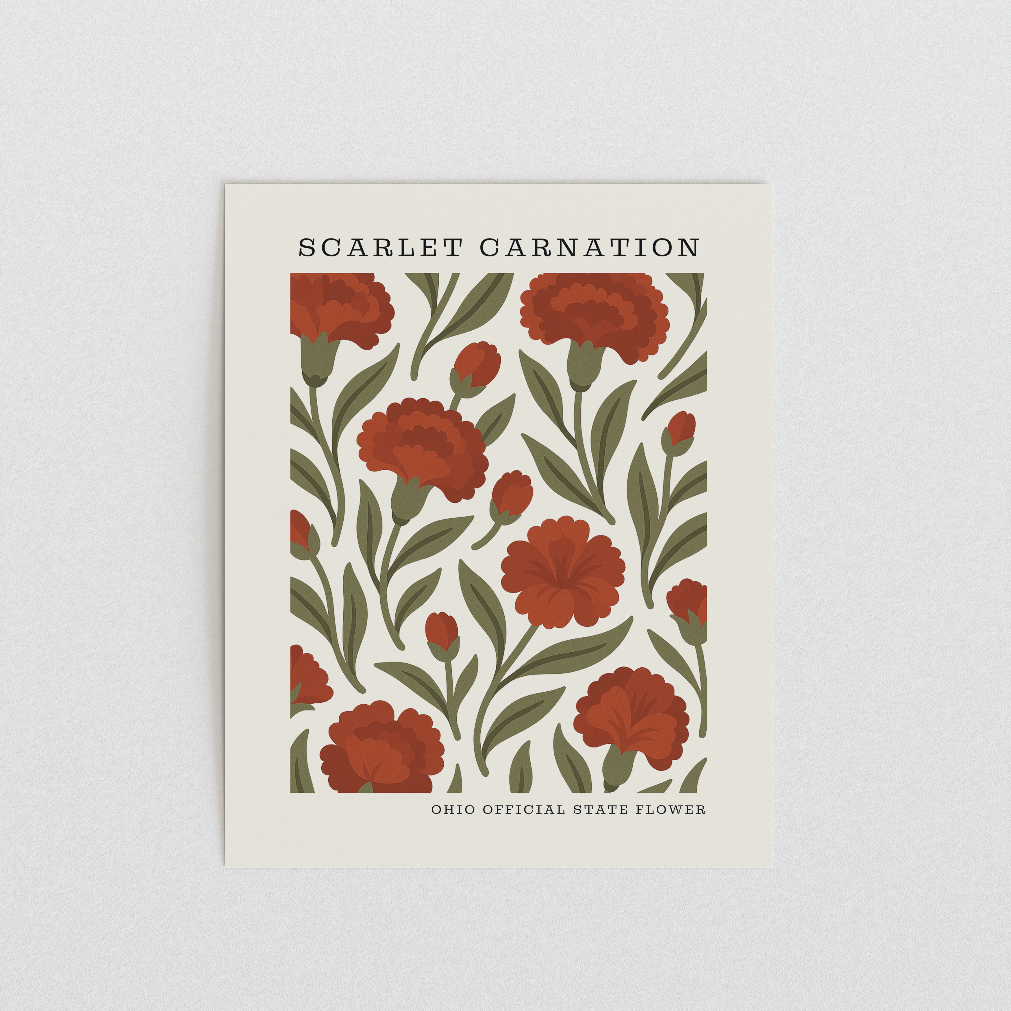 The FlatFile Society - Wholesale Art Print - Ohio State Flower Art Print – Scarlet Carnation1