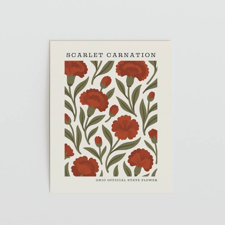 The FlatFile Society - Wholesale Art Print - Ohio State Flower Art Print – Scarlet Carnation1