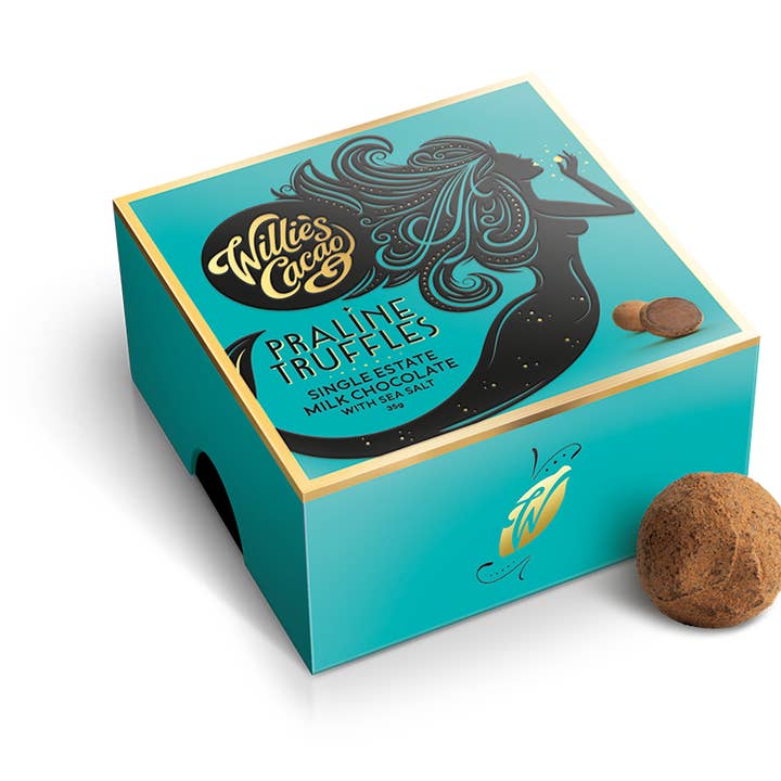 Milk Chocolate Praline Truffles w. Cornish Sea Salt. x5 35g for wholesale by Willie's Cacao