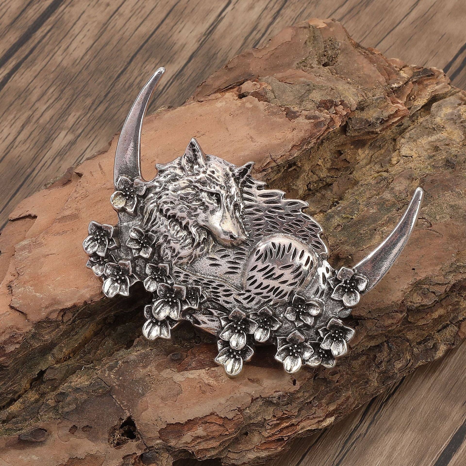 Silver Viking Retro Moon Wolf Hair Clip Fashion Jewelry for wholesale on Faire0