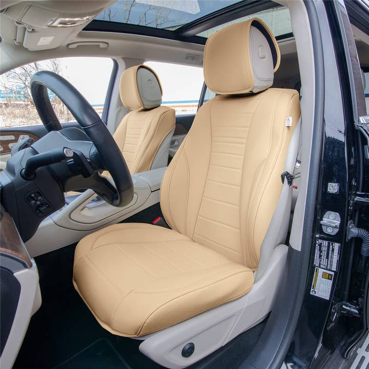 Grande70 Luxe autostoelhoezen van imitatieleer met strak patroon - voorset beige voor wholesale door FH GROUP