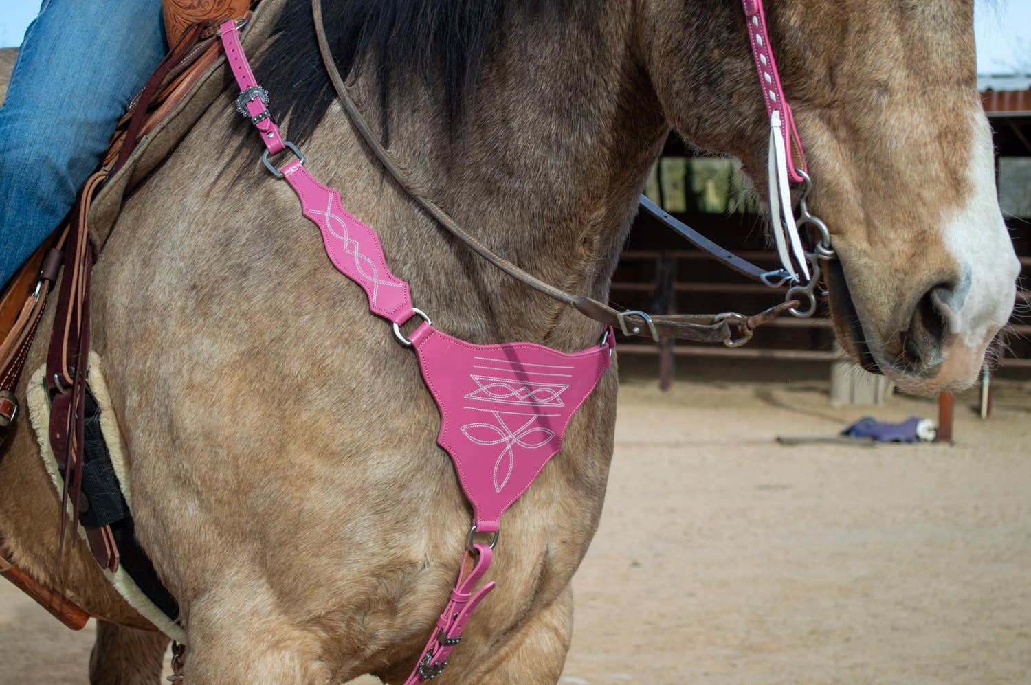 Schulz Equine - Wholesale Horseback Riding Gear - Pink Boot Stitch Headstall and Breast Collar Set4