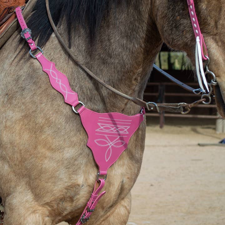 Schulz Equine - Wholesale Horseback Riding Gear - Pink Boot Stitch Headstall and Breast Collar Set4