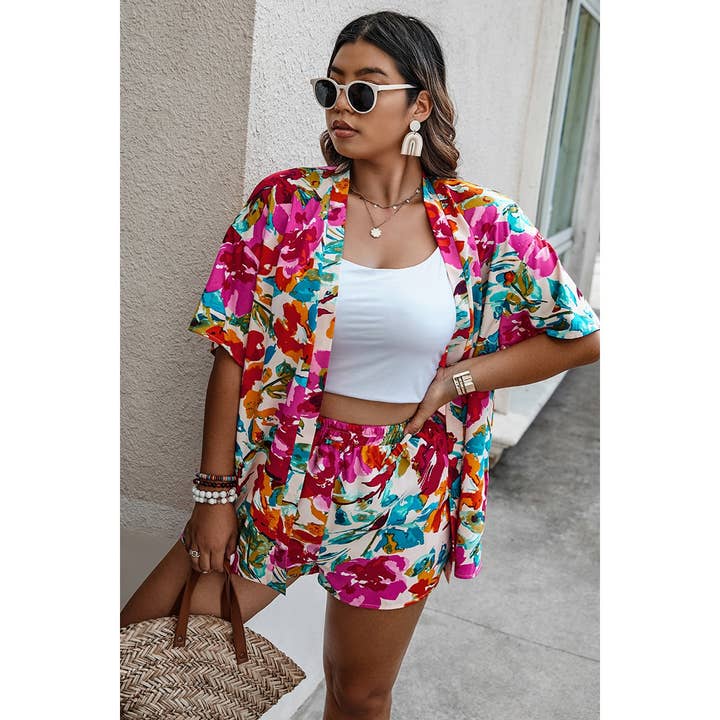 FUCHSIA Plus Size Floral Print Open Front Shorts Sets for wholesale on Faire3