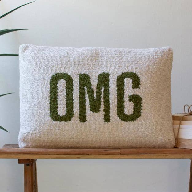 Multi OMG - HAND HOOKED PILLOW - 16" X 24" for wholesale on Faire0