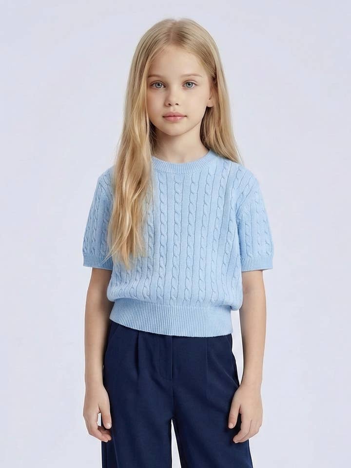 Lichtgewicht trui met korte mouwen en kabelpatroon voor meisjes voor wholesale door MINI MIGNON PARIS