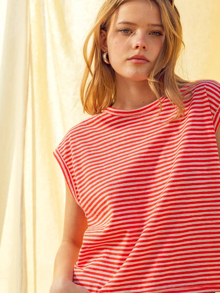 ET6213 STRIPE PATTERN SLUB TOP for wholesale by MIOU MUSE