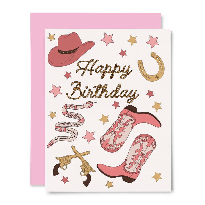 Illustrating Amy - Vente Cartes d'anniversaire - Carte Happy Birthday Cowgirl