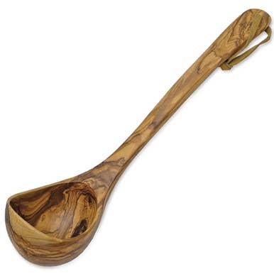 Berard Olive Wood Soup Ladle with Leather Strap for wholesale by The French Farm