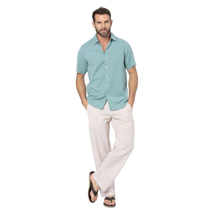 La Mano Boho - Wholesale Button Down Shirt - Men's - MEN'S SUMMER LINEN SHIRT SHORT SLEEVE HCL0100D
