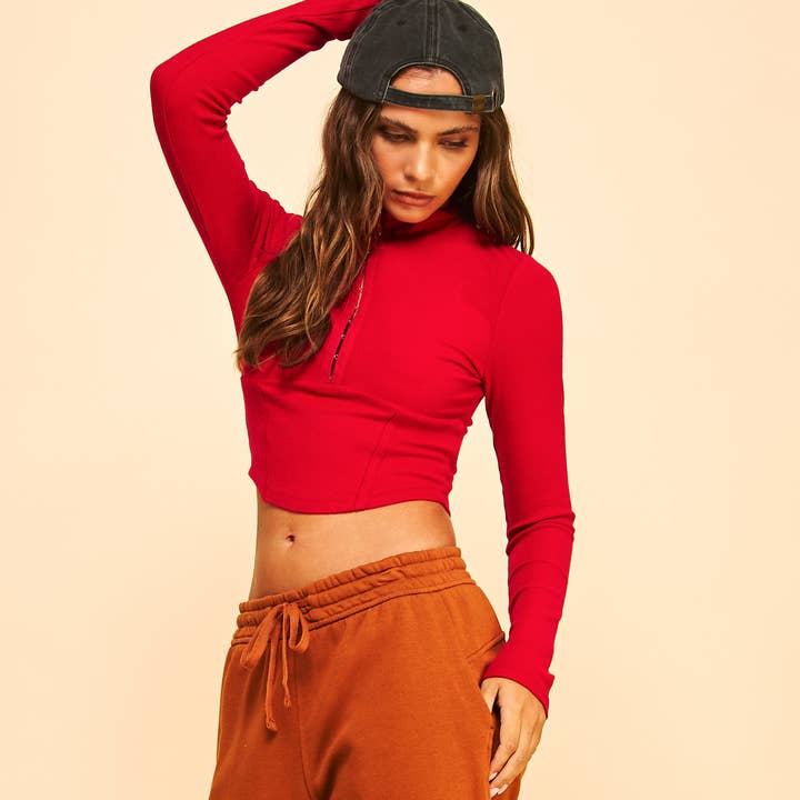 FREEZIA - Wholesale Knit Top - Women's - RIBBED LONG SLEEVE TOP WITH HOOK AND EYE-F757399