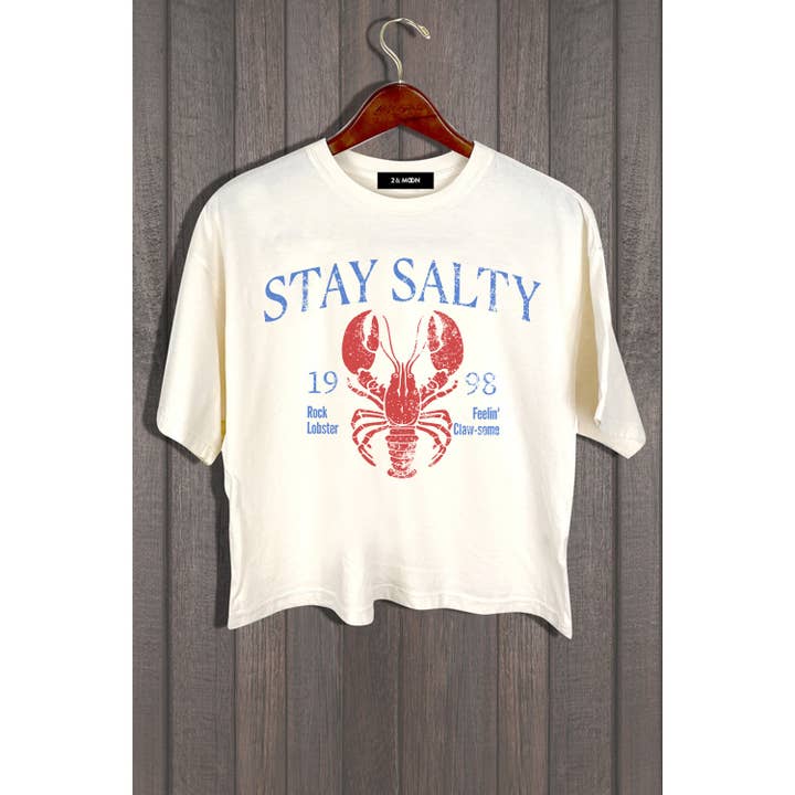 MINEB - Wholesale Screen Printed T-Shirt - Women's - STAY SALTY VINTAGE LOBSTER GRAPHIC TEE
