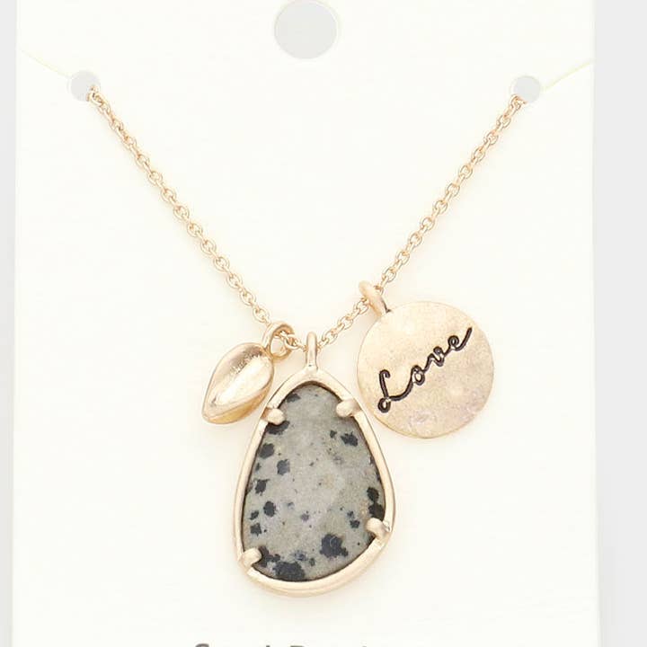 Love Irregular Teardrop Semi Precious Pendant Necklace for wholesale by Sensibling Corp.