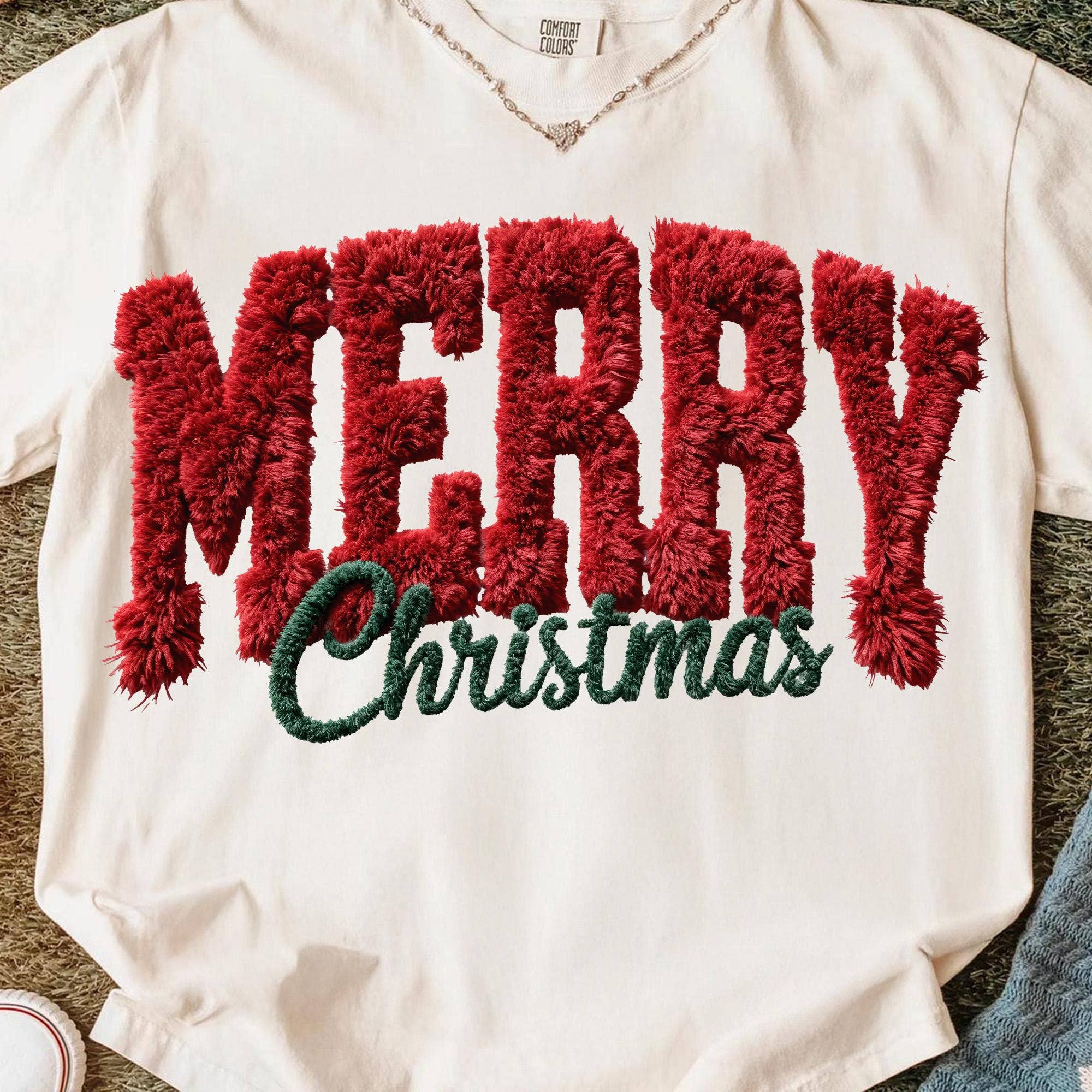 Glaime - Wholesale T-Shirt (Graphic) - Women's - Comfort Colors Merry Christmas Shirt, Latch Hook Yarn Xmas3