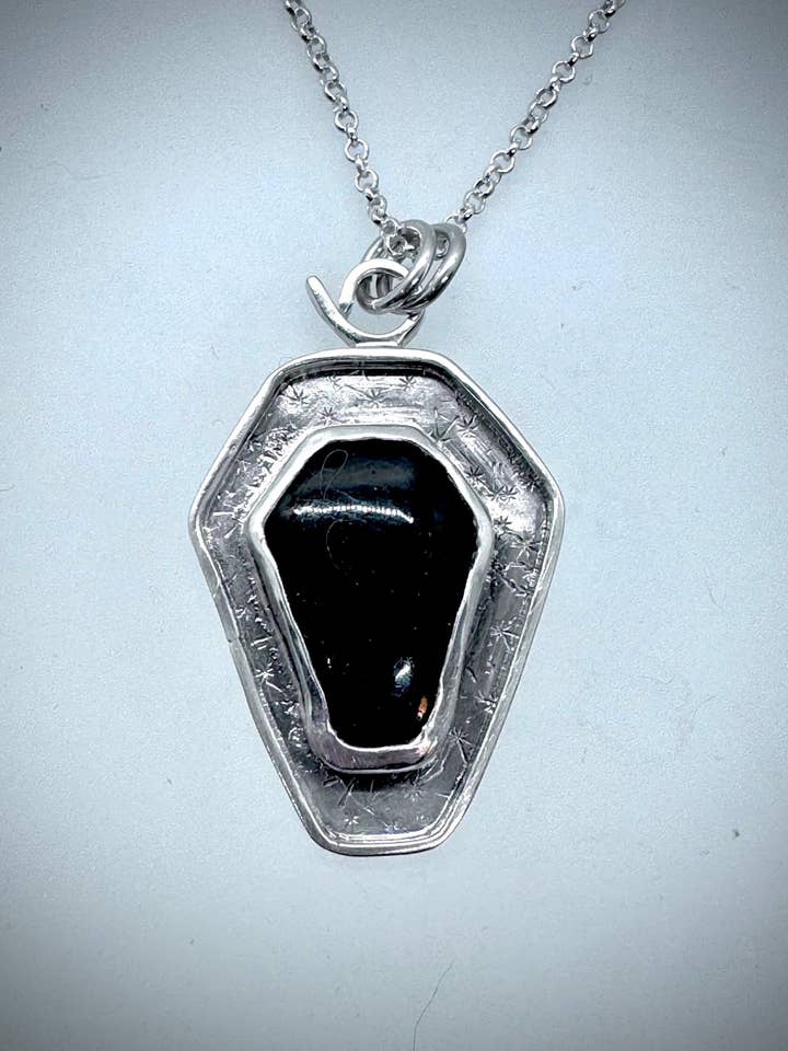 Sterling and Black Tourmaline Coffin Necklace for wholesale by Morgan McGeehan Designs