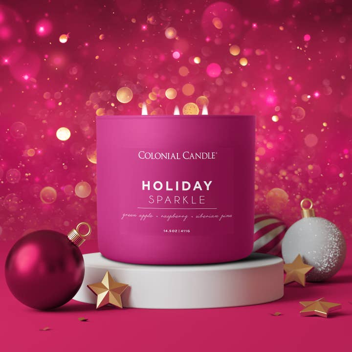 MVP Group International INC - Wholesale Jar/Filled Candle - Pop of Color Holiday Sparkle, 3 Wick, 14.5oz