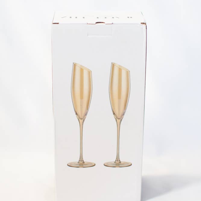 Jeanne Fitz - Wholesale Champagne Flute - Slant Collection Gold Champagne Glasses, Set of 2