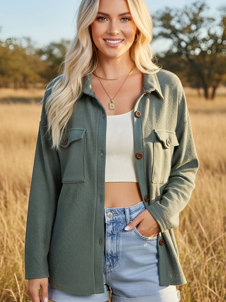 Giacca-camicia in spugna francese di cotone tinta unita per la vendita all'ingrosso da parte di BEESON RIVER