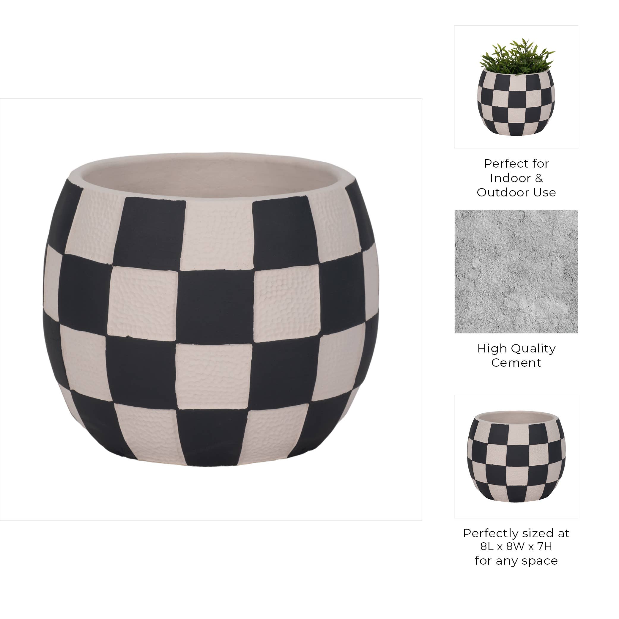 Sagebrook Home - Wholesale Plant Pot - Planter - Black/White Pottery Checkerboard Rounded, 8 in.3