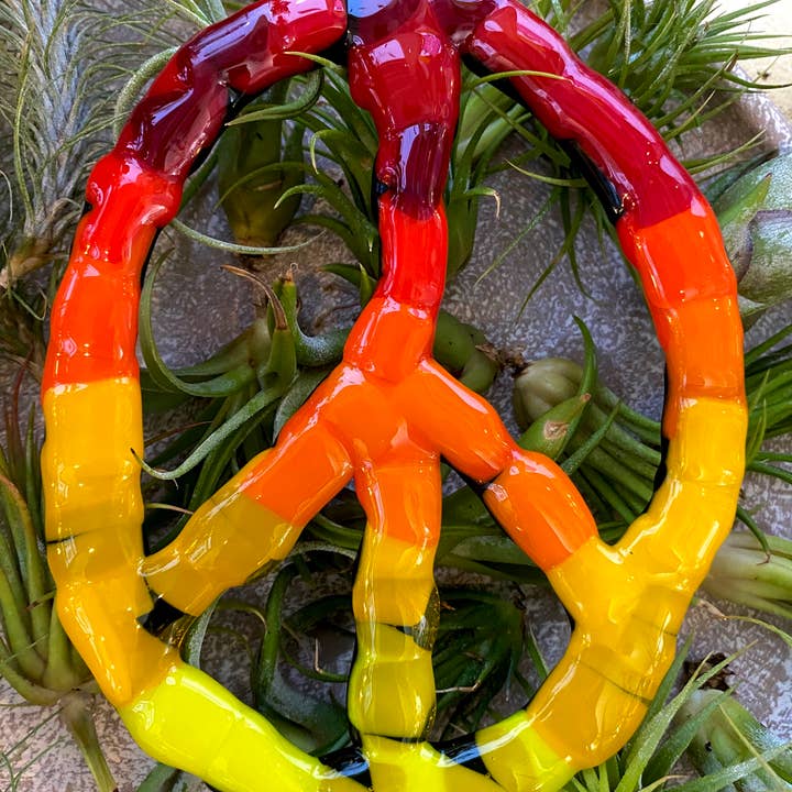 Glass Source Studios - Wholesale Suncatcher - Funky Fused Glass Peace Signs Suncatchers (Rainbow Mix)