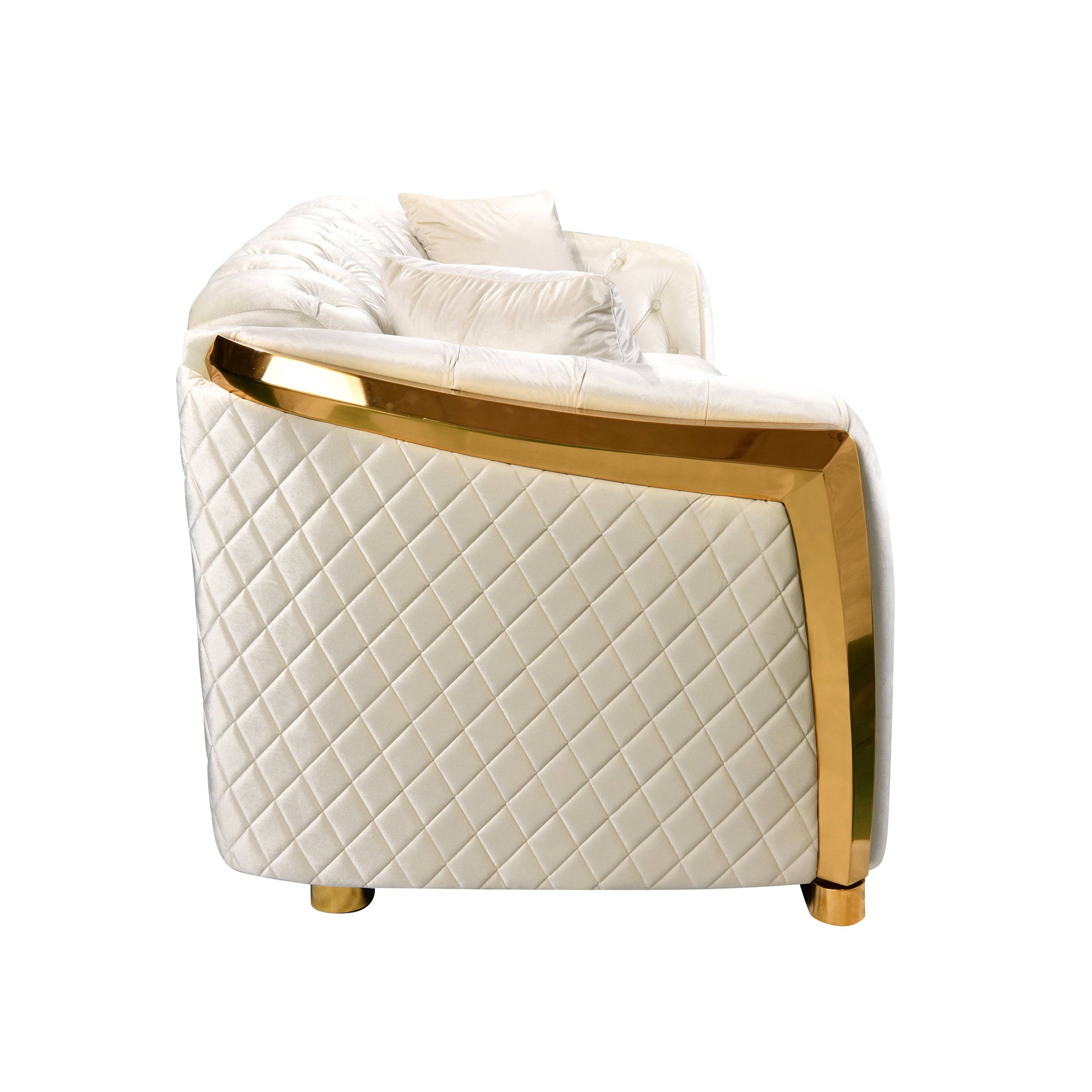 39F Inc. - Wholesale Sofa - 84" Luxury Chesterfield 3-Seat Velvet Sofa with Gold Accents4