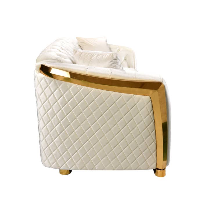 39F Inc. - Wholesale Sofa - 84" Luxury Chesterfield 3-Seat Velvet Sofa with Gold Accents4