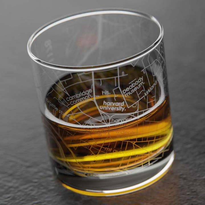 Well Told - Wholesale Cocktail/Liquor Glass - Cambridge MA - Harvard Univ College Town Map Rocks