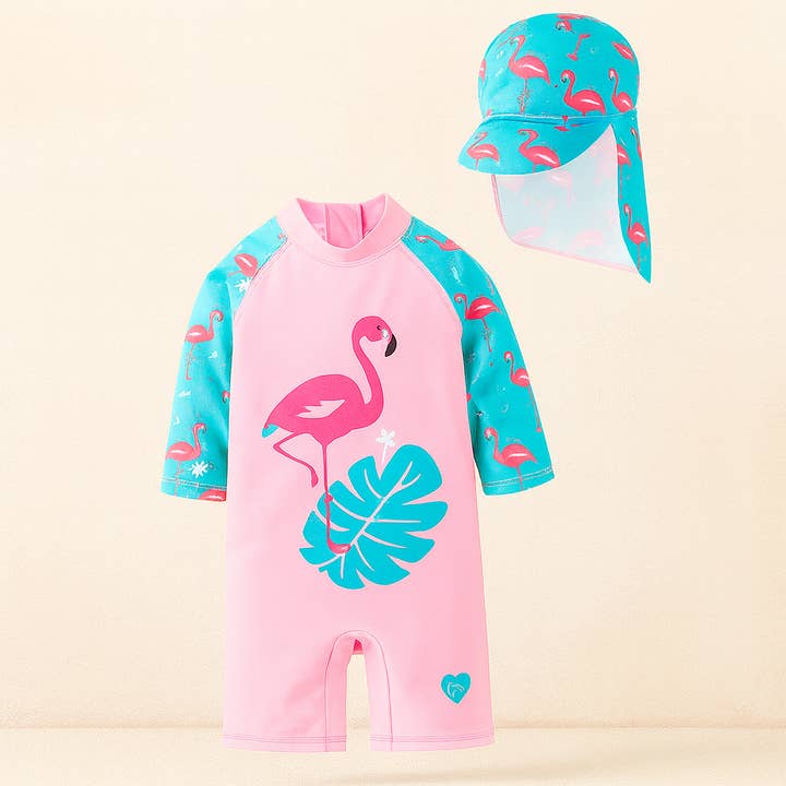 Conjunto de trajes de baño para niña Pink & Blue Flamingo, 2 piezas para venta al por mayor de Fennco Styles