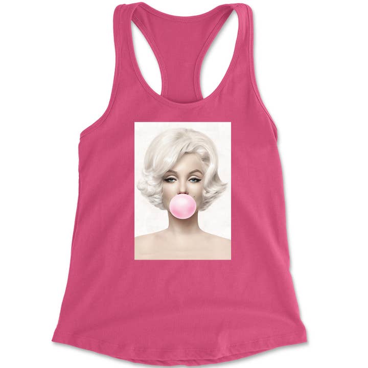 Expression Tees - Wholesale Tank Top - Women's - Marilyn Monroe Pink Bubble Gum Racerback Tank Top for Women