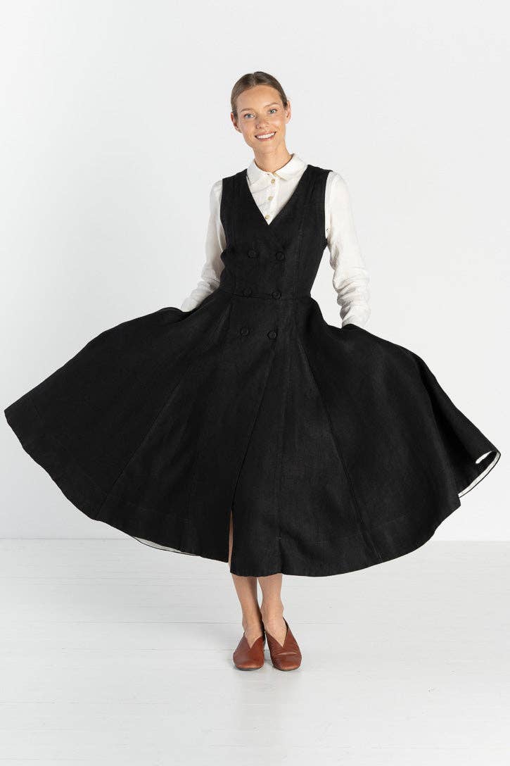 Son de Flor - Wholesale Dress - Women's - Rosa – Midi Linen Dress with Double-Button Front1