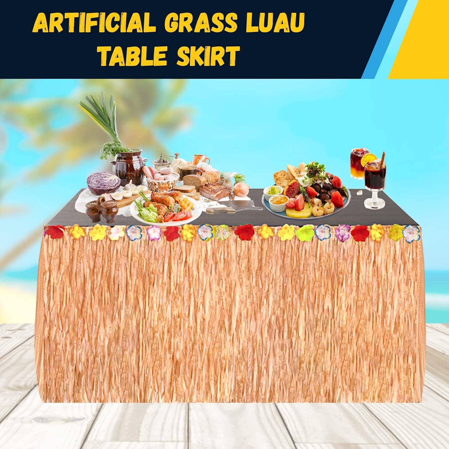 4E's Novelty - Wholesale Decal - Party Decorations - 4E's Novelty 9ft Luau Grass Table Skirt, 2 Pack – Hawaiian Party Decor & Moana Birthday Must-Have3