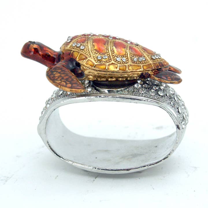 Modern Coastal by Contrast Inc. - Wholesale Napkin Ring - Pewter Jeweled Sea Turtle Napkin Rings Set of 4