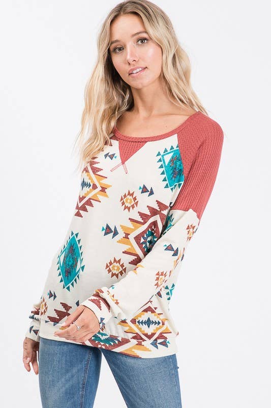 IVORY T8069-SOUTHWESTERN PRINT SWEATER for wholesale on Faire8