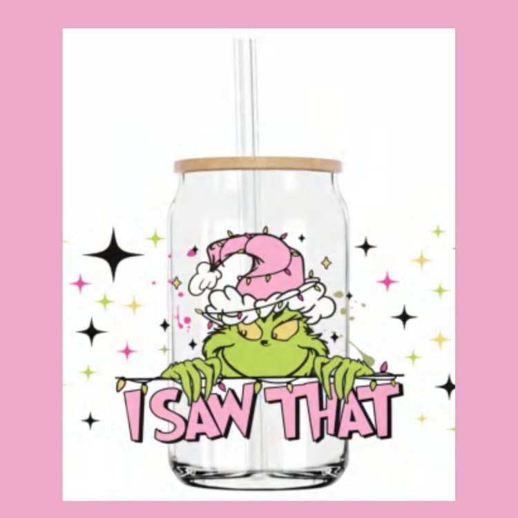 MySunshineCandless - Wholesale Drinkglas/beker - Kerst Grinch Beker 16oz Glazen Blikbeker Met Deksel en Rietje3