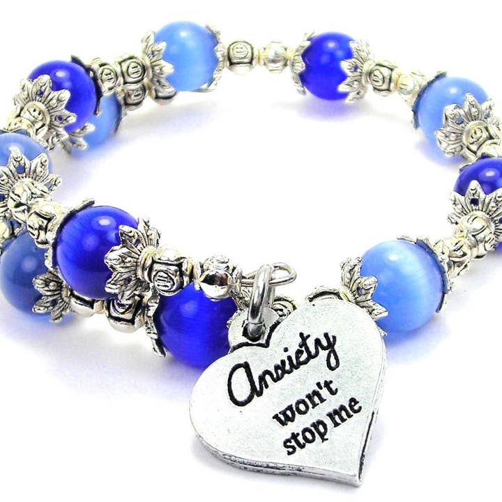 Anxiety Won't Stop Me Cat's Eye Wrap Bracelet Mental Health for wholesale by Chubby Chico Charms