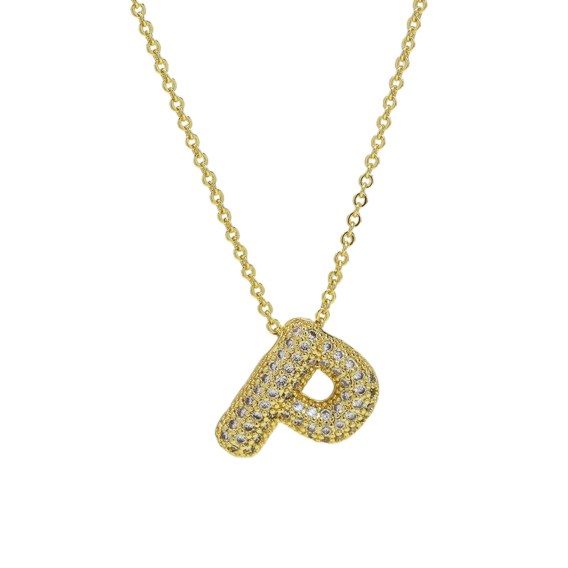Savvy Bling - Wholesale Pendant/Charm Necklace - Initial CZ Balloon Bubble 18K Gold Necklace47